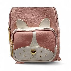 Betsey Johnson Pink Rose Embossed Mini Backpack French Bulldog Design.